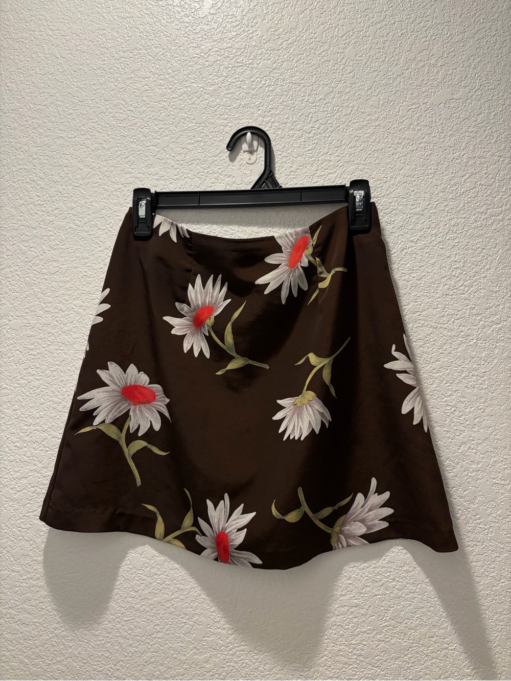 Necessary Objects Brown Mini Skirt with White and Red Daisy Print
